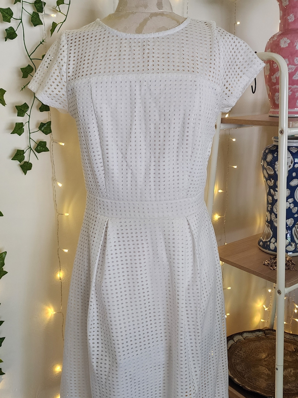 New York & Company White Eyelet Midi Dress